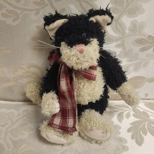 Boyds Bears & Friends "Java B. Bean" Black & White Plush Cat Plaid Bow